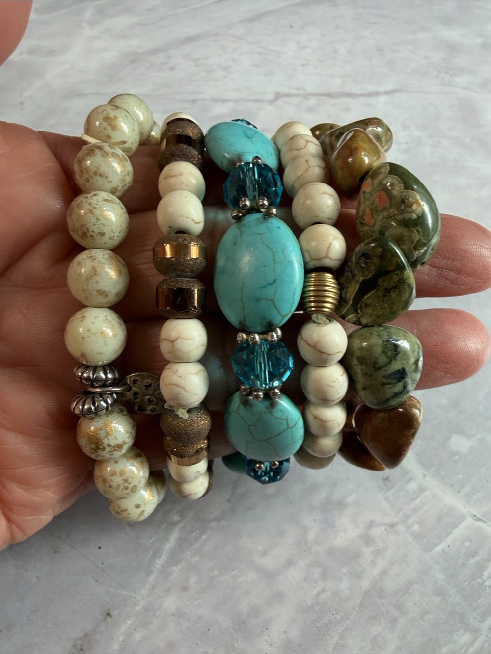 Assorted Beaded Bracelets , Cream & Brown